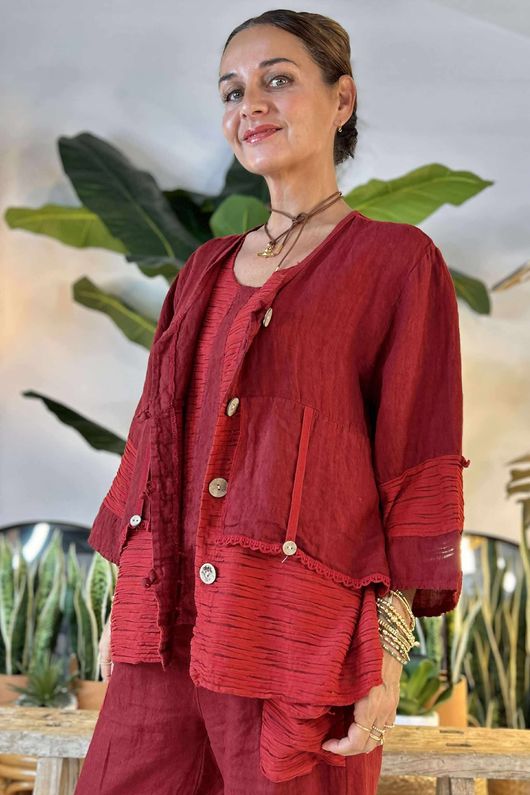 Made in Italy Benji Linen Wave Panel Jacket Chilli Pepper /17 = ** 